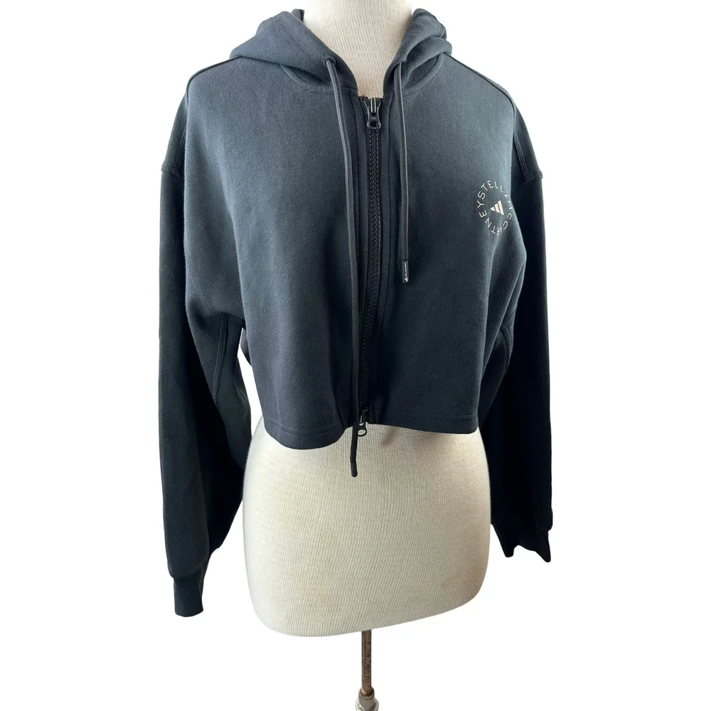 Adidas x Stella McCartney SC Cropped Full Zip Hoodie Black Women's Size Medium - Picture 5 of 12